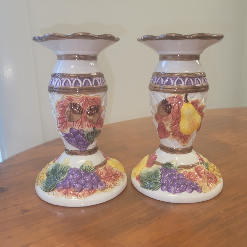 Fitz And Floyd Omnibus Fruits Pair Of Candle‎ Stick Holders